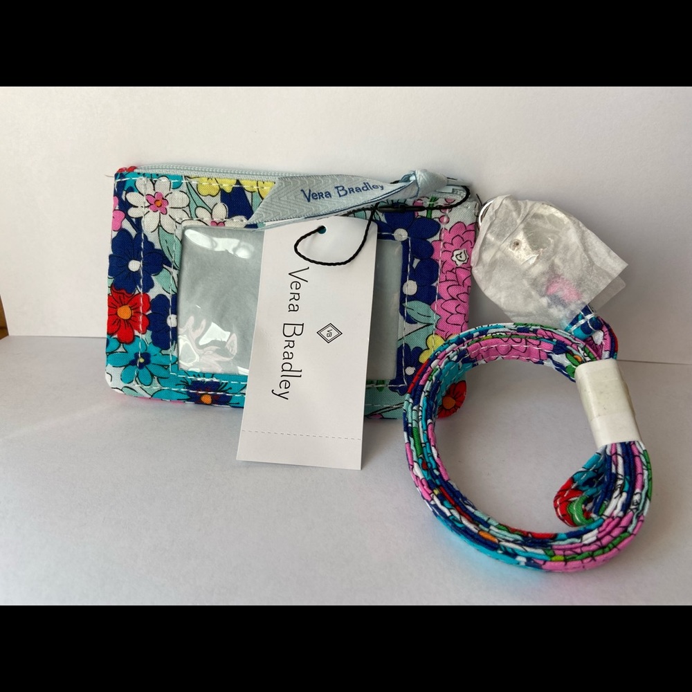 VERA BRADLEY ZIP ID & MATCHING LANYARD COTTON FAR OUT FLORAL 25249-U67